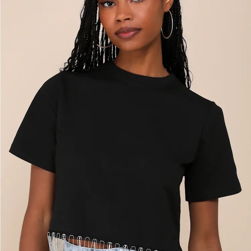 Black Cropped Top with rhinestone fringe